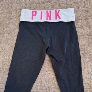 Y2K Victorias Secret PINK VTG Grey Foldover Cropped Capri Yoga Pants Logo M